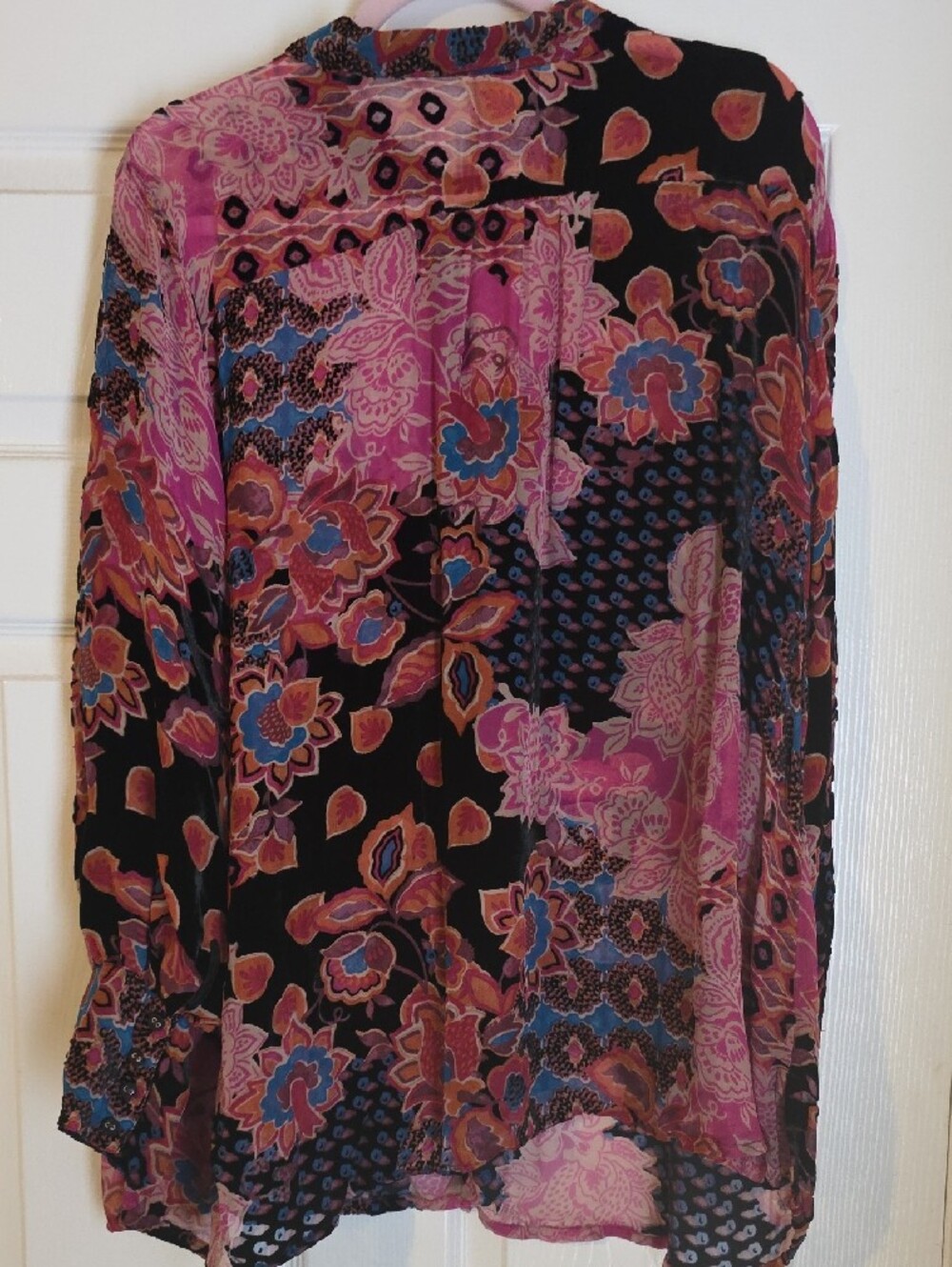 Johnny Was Pink Multi Floral Tie-Neck Blouse - Picture 4 of 4